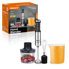 Blender de Mână Electric HALEY 4-in-1, 1200W, Oțel Inoxidabil, 2 Viteze + Accesorii – Tocător, Tel, Pahar, Multifuncțional pentru Bucătărie