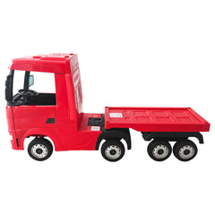Camion electric cu remorcă pentru copii oficial licentiat, KIDOO, 12V, 2 motoare 35W, telecomandă 2.4G, suspensie pe 4 roți, lumini, muzică, viteză 3-5 km/h, uși funcționale