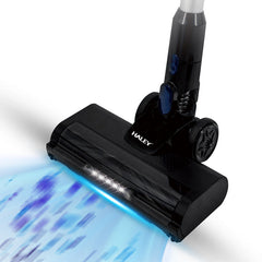 Aspirator Vertical cu Fir 2 în 1 HALEY®, 300W, 22.2V, Autonomie 35 Min, Perie LED, Filtru Lavabil, Recipient 1L, Negru/Argintiu