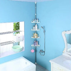 Etajeră Colț pentru Baie/Duș cu 4 Rafturi, Suport Prosop și Cărlige, Înălțime Reglabilă Max. 3.2 Metri, Alb