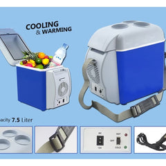 Frigider auto portabil AT PERFORMANCE® 7.5L, 12V, funcție de răcire și încălzire, compact, cu LED, ideal pentru mașină, camping și birou – Alb/Albastru