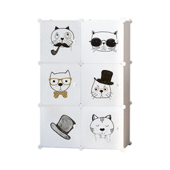 Dulap modular pentru copii 6 rafturi , AT PERFORMANCE® , Alb cu pisicute 🐱🎀👓🎩