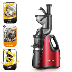 Storcător Electric Fructe și Legume HALEY 150W – Inox, Sistem Anti-Alunecare, Design Roșu/Negru, Eficient și Compact