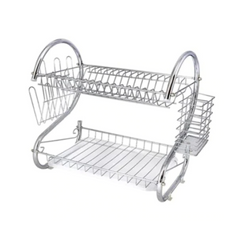 Uscator vase supraetajat, At Performance, inox si plastic, suport pahare si tava de scurgere, 36 x 26 x 34 cm