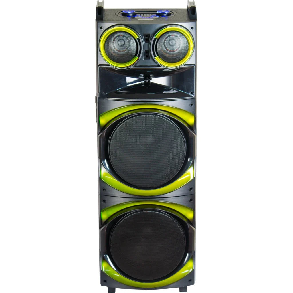 Boxă karaoke portabilă AT Performance KOLAV-F2232, 2x12 inch, bluetooth, 2 microfoane wireless, RGB LED, negru