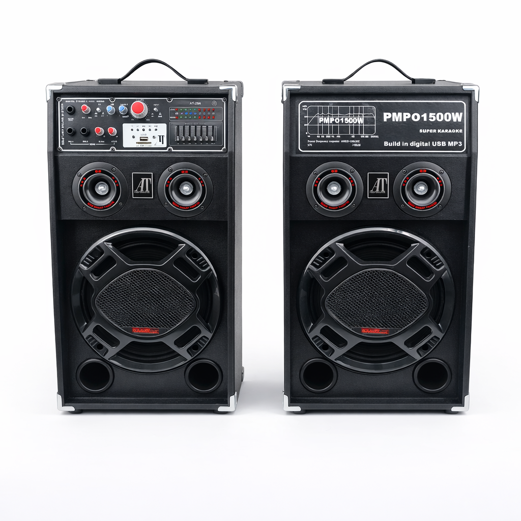 Set 2 boxe active AT Performance AT-284, 1500 W PMPO, difuzoare 12 inch, bluetooth, karaoke