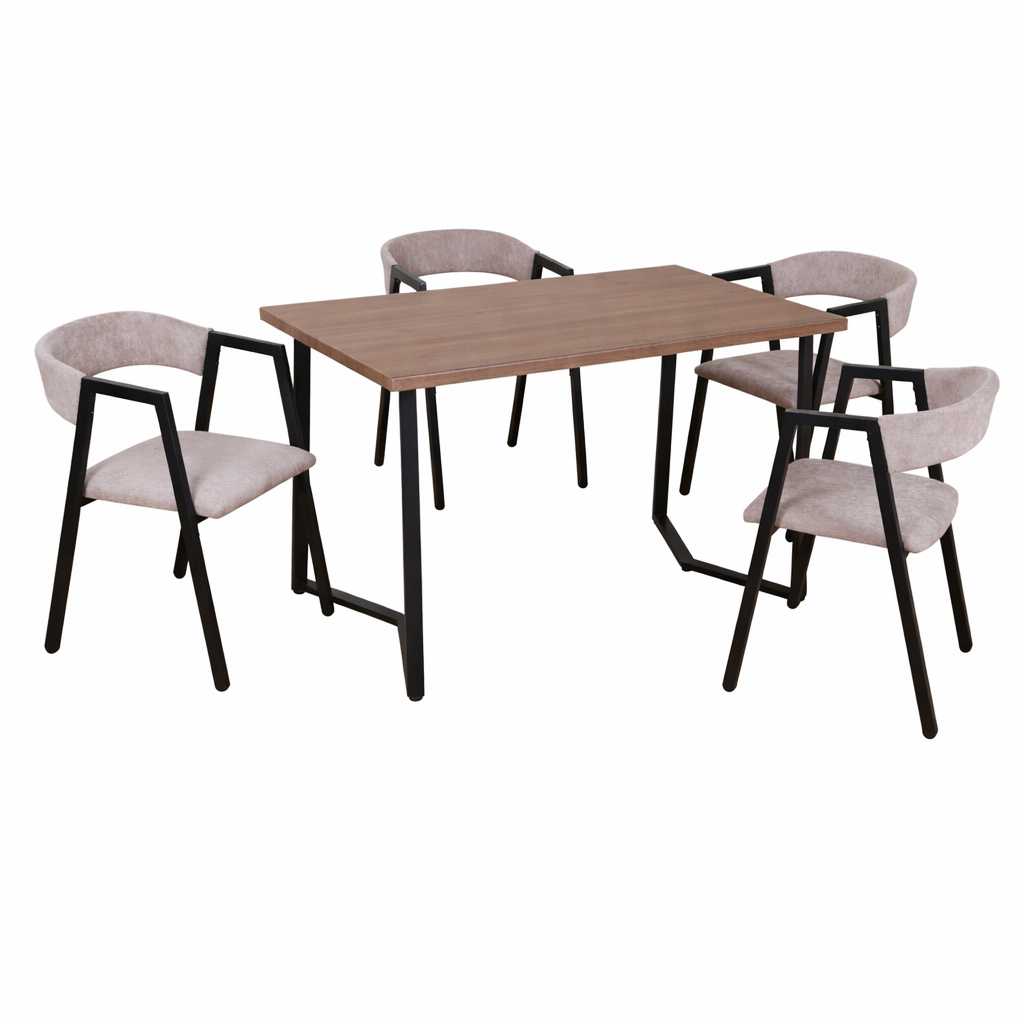 Set masă dining cu 4 scaune AT Performance, 120x70x75,5 cm, blat lemn, cadru metalic, negru