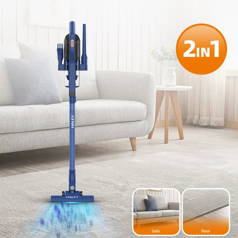 Aspirator vertical 2 în 1 HALEY HY-1917, 600 W, ciclonic, recipient 0,8 L, autonomie 30-60 min, albastru