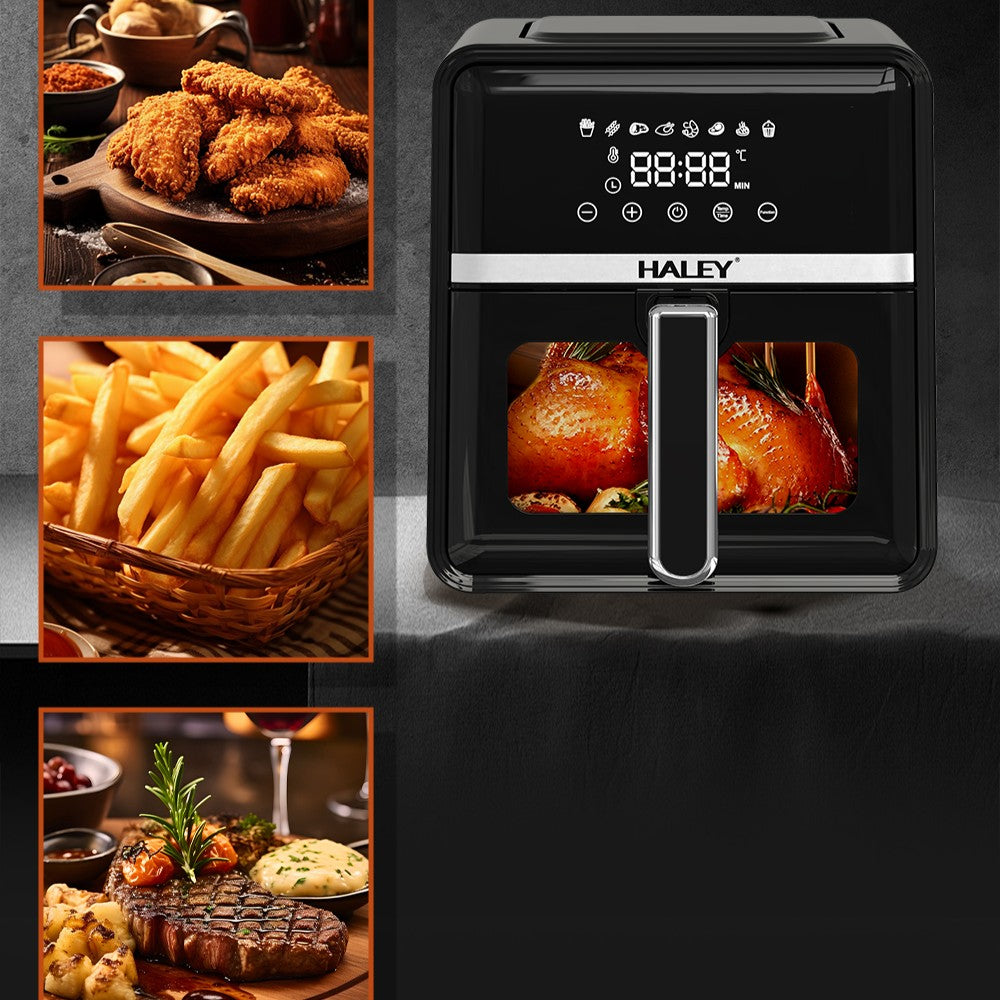 Friteuză cu aer cald HALEY, 7 L, 2000 W, touchscreen holografic, 8 programe, geam panoramic 180°