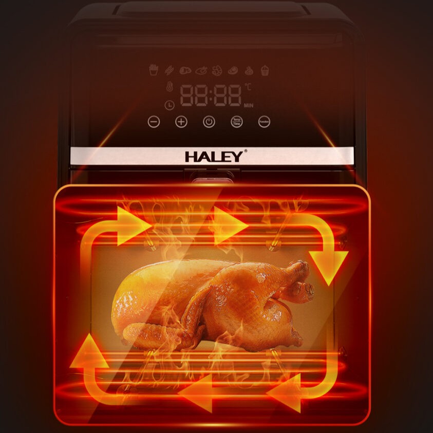 Friteuză cu aer cald HALEY, 7 L, 2000 W, touchscreen holografic, 8 programe, geam panoramic 180°