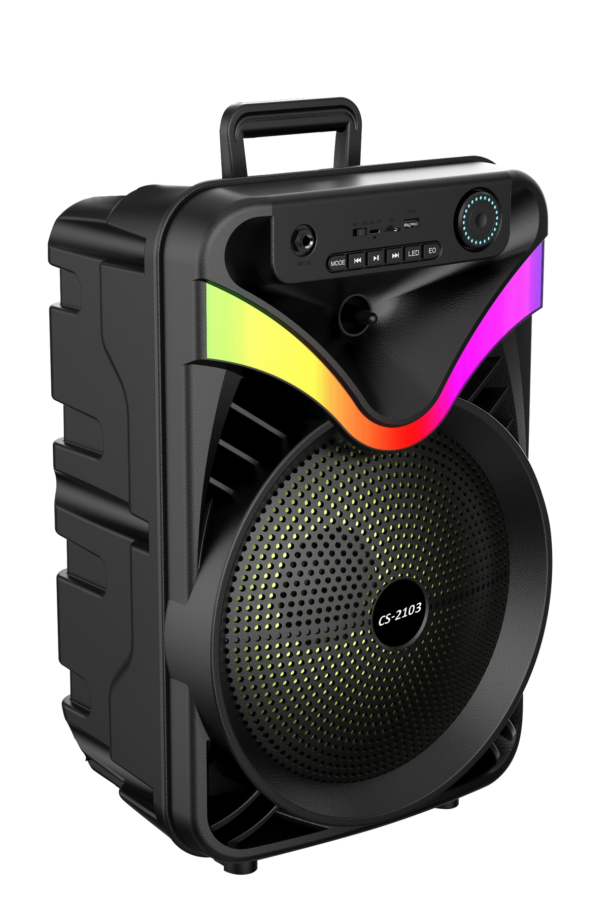 Boxa Portabila AT PERFORMANCE®, cu Lumini RGB, cu Maner, Putere 200W, MP3, USB, Bluetooth, TF, WIFI, Slot Microfon, Karaoke, Acumulator, Negru