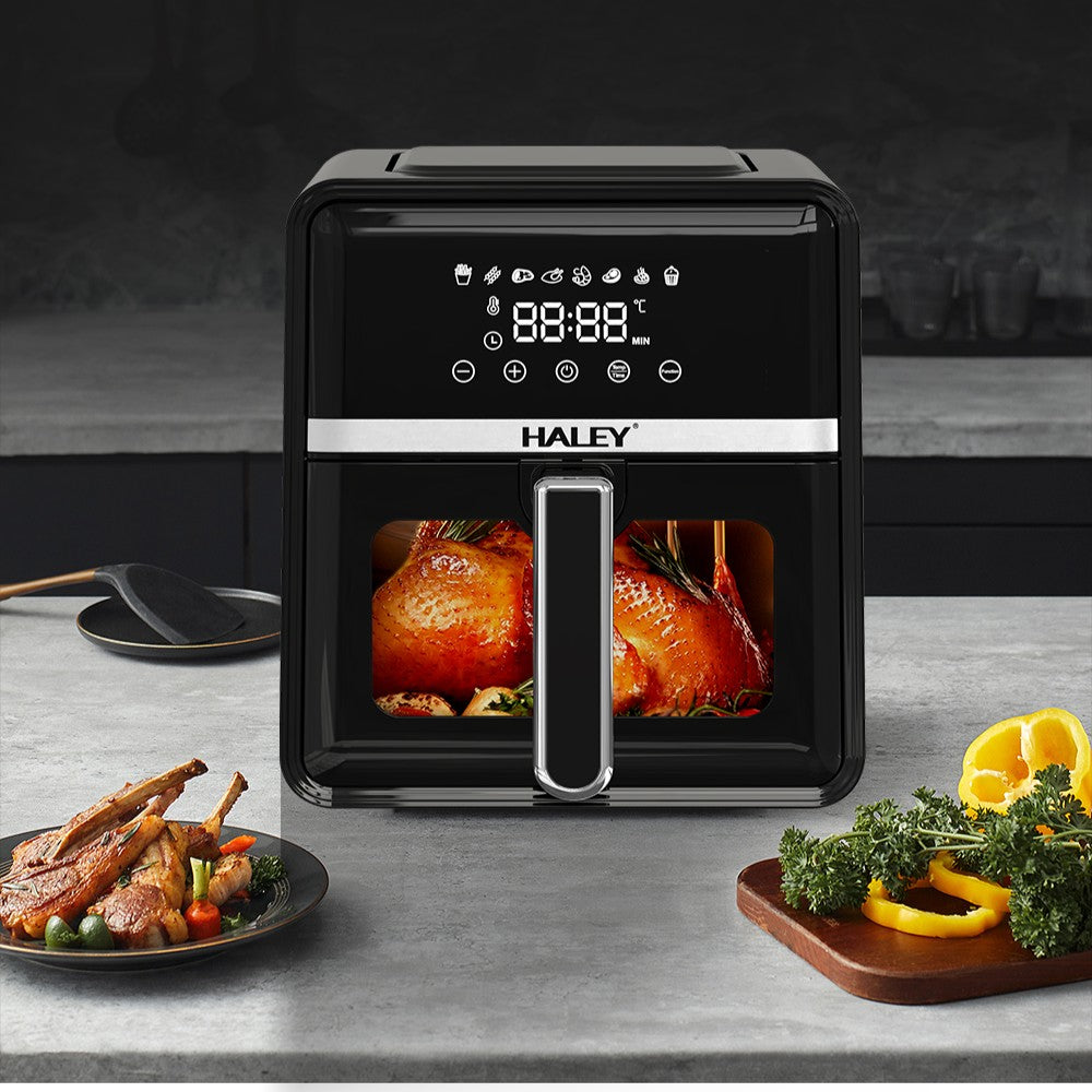 Friteuză cu aer cald HALEY, 7 L, 2000 W, touchscreen holografic, 8 programe, geam panoramic 180°