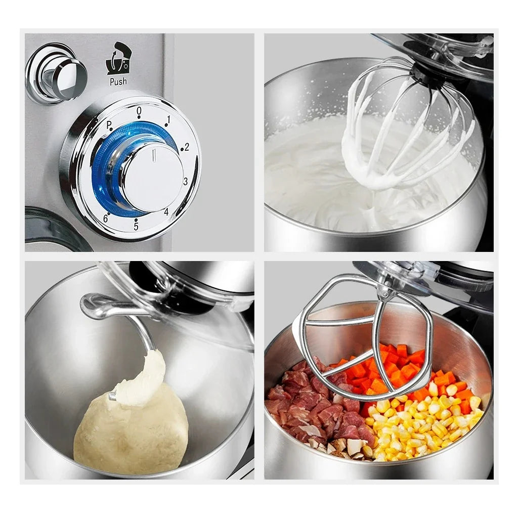 Mixer planetar HALEY HY-2403, 2200 W, bol inox 7 L, 6 viteze și turbo, argintiu