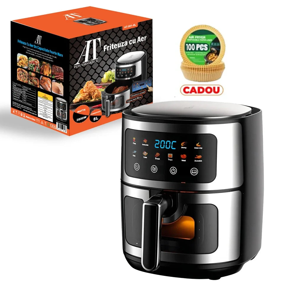 Friteuză cu aer cald AT Performance, 8 L, 2800 W, 10 programe, panou tactil, interior antiaderent