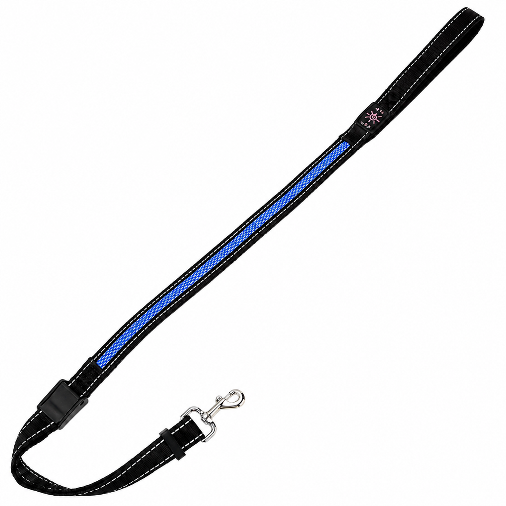 Lesă LED pentru câini și pisici AT Performance, 90-115 cm, 3 moduri de iluminare, încărcare USB, negru/albastru
