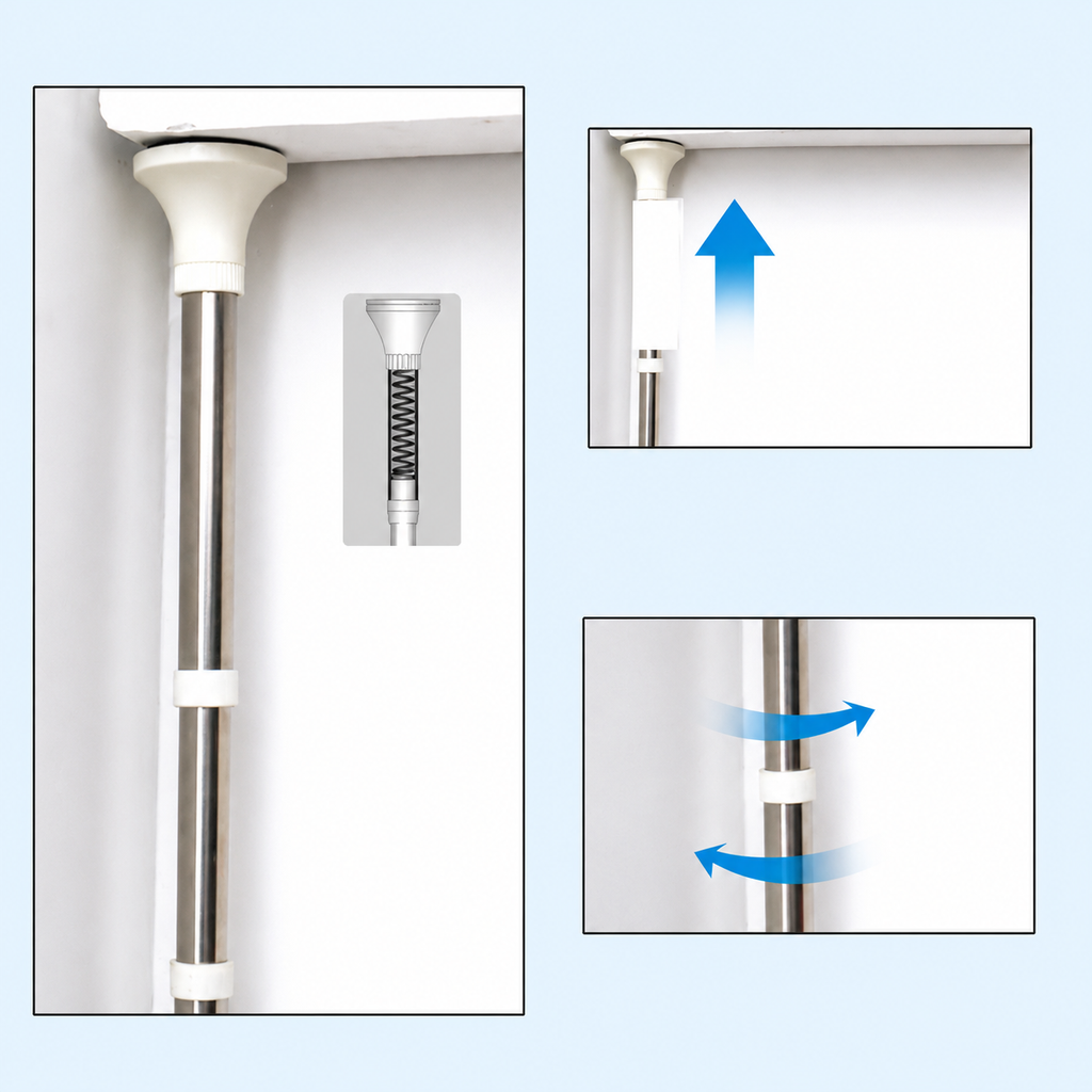 Etajeră de colț telescopică pentru baie AT Performance, 4 rafturi, reglabilă 185-310 cm, albă