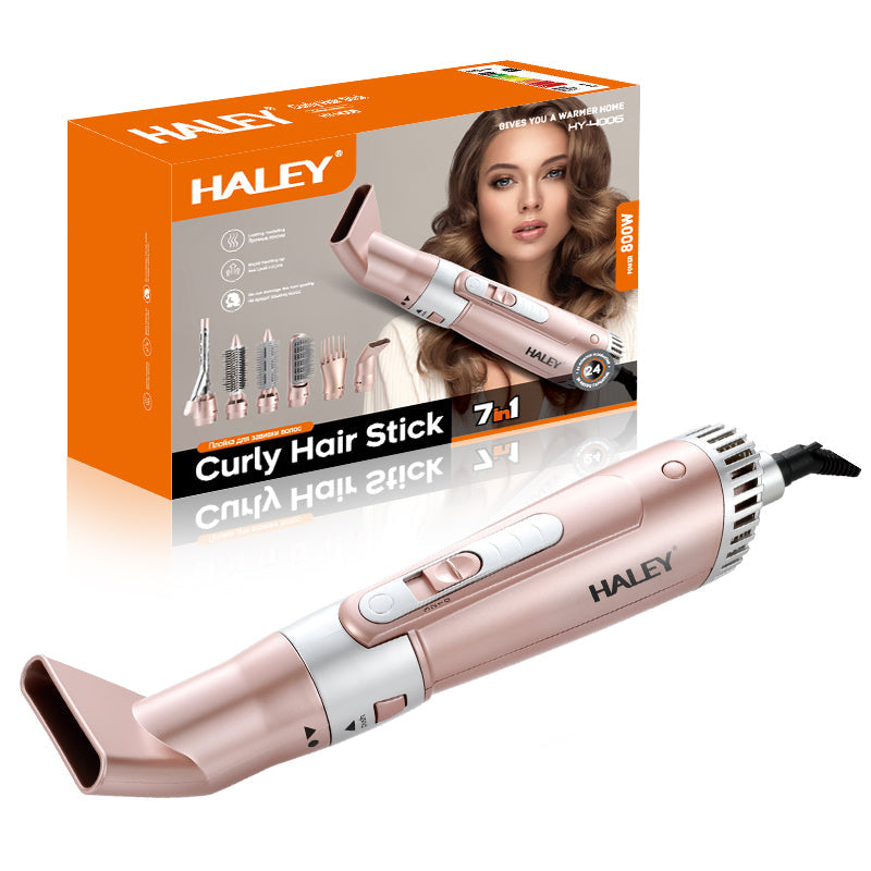 Uscător de Păr 7 în 1 HALEY – Ondulator Multifuncțional cu Ionizare, Protecție Termică, 800W, Accesorii Incluse, Ideal pentru Coafare Profesională Acasă