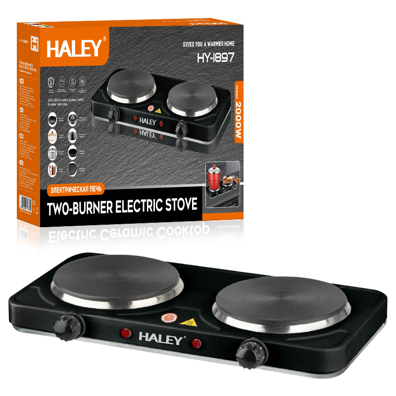 Plită electrică HALEY, 2 zone de gătit, 2000 W, timer, reglaj individual, oțel inoxidabil