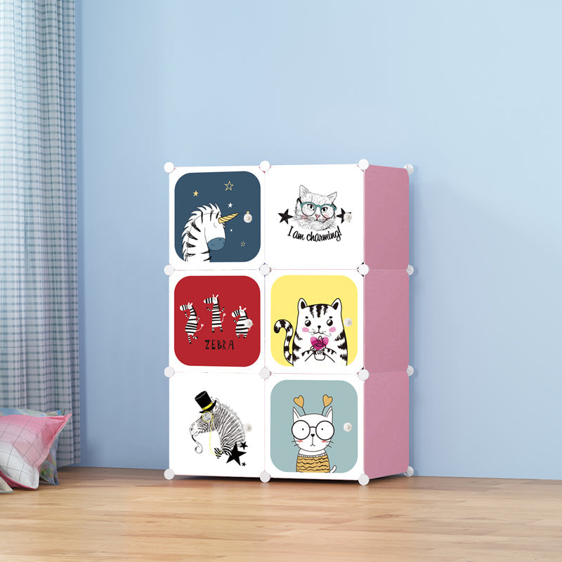 Dulap modular pentru copii AT Performance, 6 rafturi, 110x74x37 cm, plastic dur, roz pastel cu uși albe
