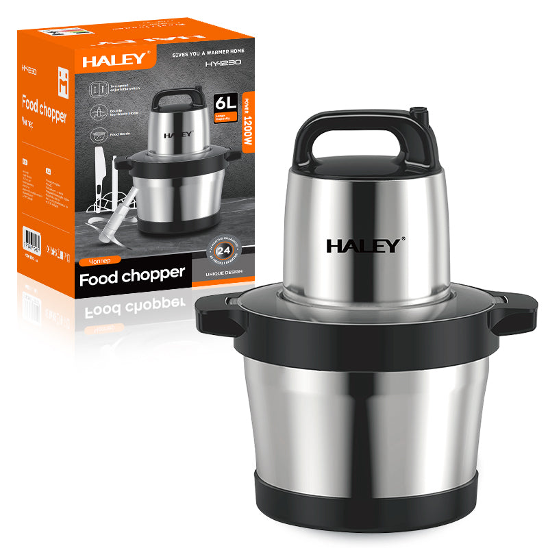 Tocător electric HALEY, 1200 W, recipient inox 6 L, 4 lame din oțel inoxidabil, 2 viteze