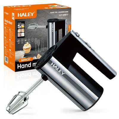 Mixer de mână HALEY, 500 W, 5 trepte de viteză, carcasă inox, 4 tije, teluri și cârlige de frământat