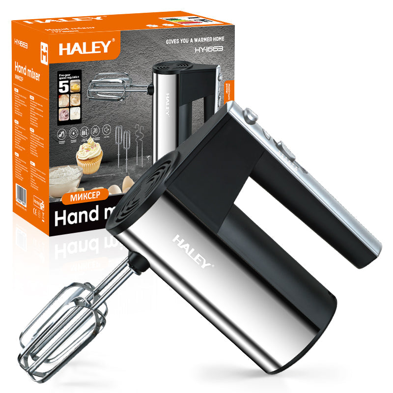 Mixer de mână HALEY, 500 W, 5 trepte de viteză, carcasă inox, 4 tije incluse pentru creme și aluat