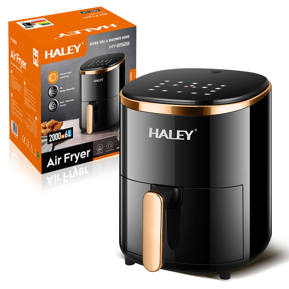 Friteuză cu aer cald HALEY, 6 L, 2000 W, touchscreen, programe automate, negru-auriu