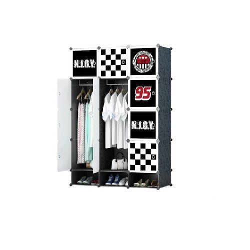 Dulap modular pentru copii AT Performance, 15 rafturi, 110x47x163 cm, plastic și metal, negru