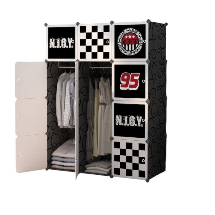 Dulap modular pentru copii, negru, AT PERFORMANCE®, 12 rafturi, durabil, 110X37X147 cm, diverse