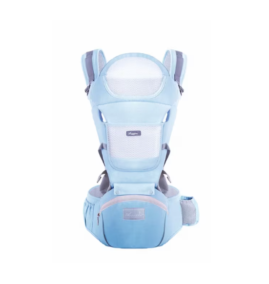 Marsupiu ergonomic pentru bebeluși AT Performance, bumbac, 0-36 luni, maxim 30 kg, albastru deschis
