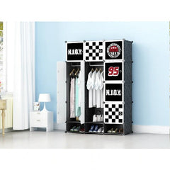 Dulap modular pentru copii, negru, AT PERFORMANCE®, 15 rafturi, durabil, 110X47X163 cm, diverse