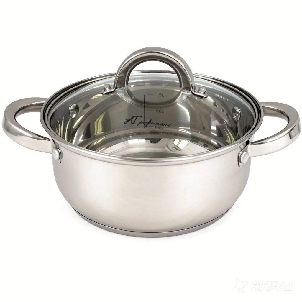 Set oale inox AT Performance, 3 piese, 1,6 L, 2,3 L și 3,1 L, capace din sticlă, compatibile inducție