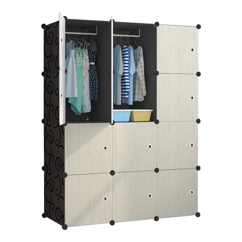 Dulap modular pentru copii AT Performance, 12 rafturi, 147x111x37 cm, plastic dur, crem cu laterale negre