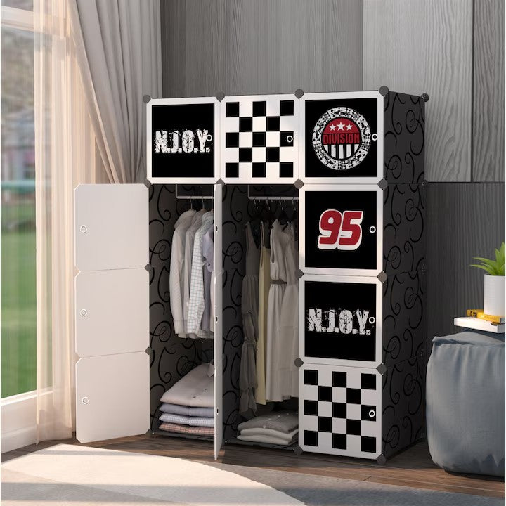 Dulap modular pentru copii AT Performance, 12 rafturi, 110x37x147 cm, plastic și metal, negru