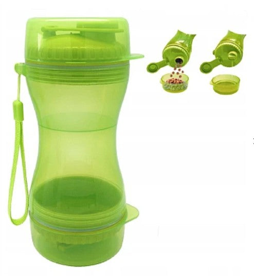 Dozator 3 în 1 pentru animale AT Performance, apă și hrană, 2 boluri de 8 cm, verde