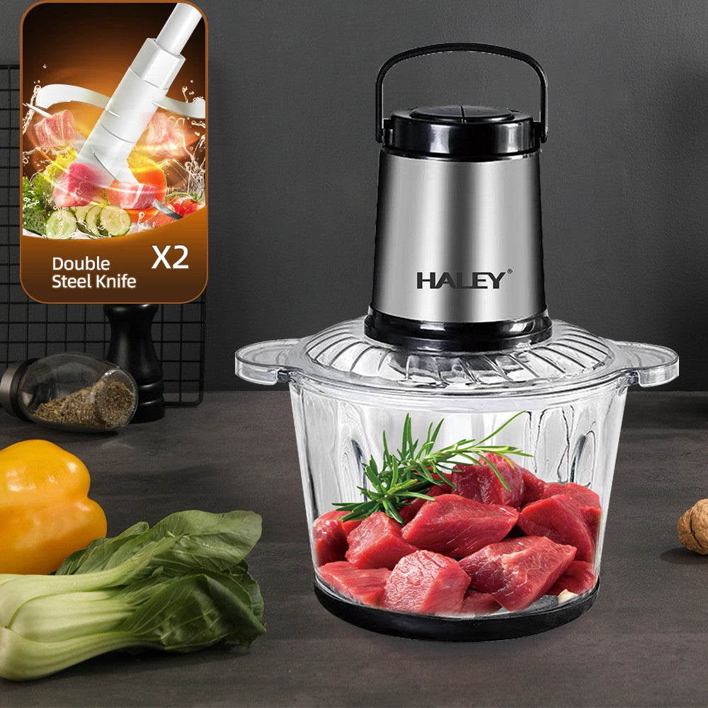 Tocător electric HALEY HY-1226, 1200 W, bol sticlă 3 L, 4 lame inox, 2 viteze