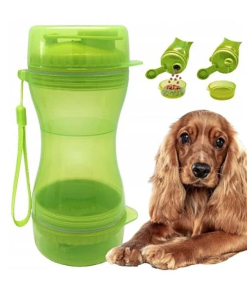 Dozator 3 în 1 pentru animale AT Performance, apă și hrană, 2 boluri de 8 cm, verde