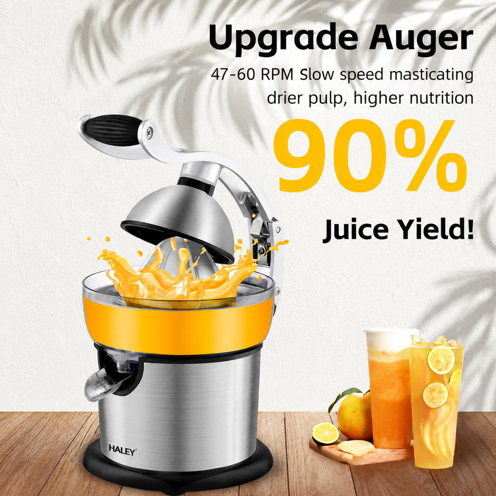 Storcător de citrice HALEY HY-2954, 800 W, 400 ml, presare cu pârghie, carcasă inox, argintiu/negru