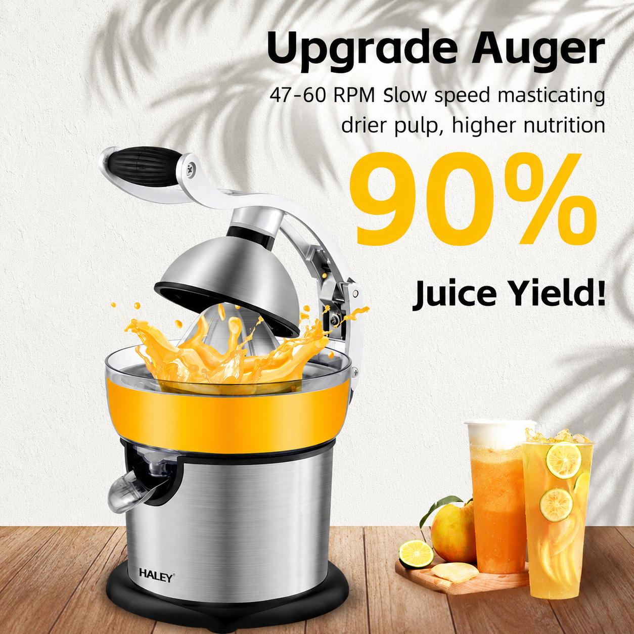 Storcător de citrice HALEY HY-2954, 800 W, 400 ml, presare cu pârghie, carcasă inox, argintiu/negru