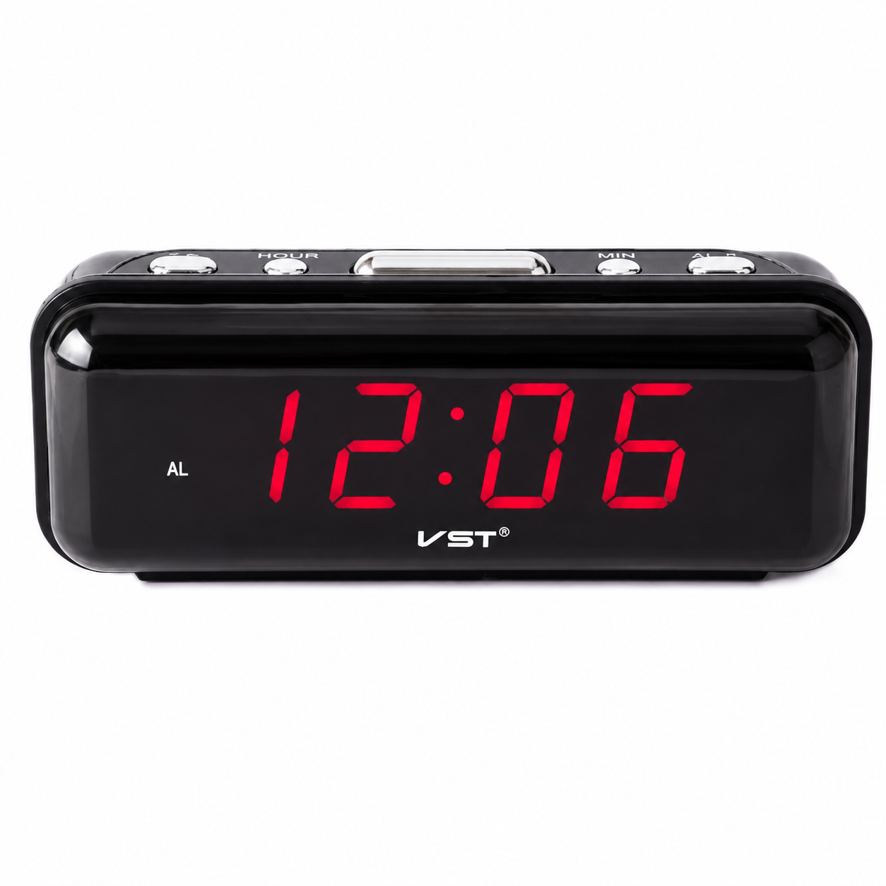 Ceas digital cu alarmă AT Performance, afișaj LED 0,9 inch, format 24h, alimentare 220V sau AAA, roșu