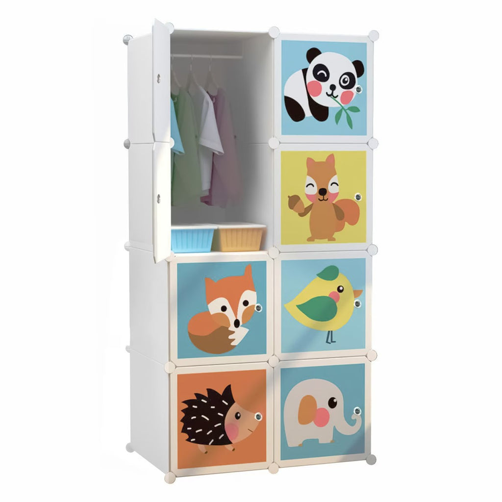 Dulap modular pentru copii AT Performance, 8 rafturi, 76x37x147 cm, plastic durabil, alb cu animăluțe