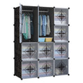 Dulap modular pentru copii AT Performance, 12 rafturi, 163x110x47 cm, uși transparente, negru