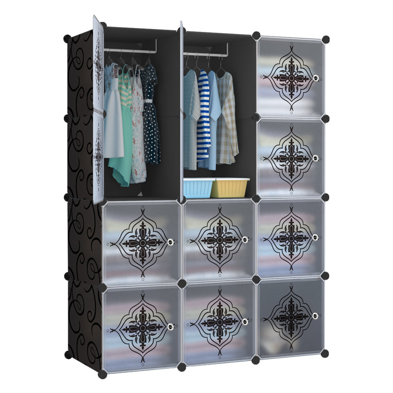 Dulap modular pentru copii AT Performance, 12 rafturi, 163x110x47 cm, uși transparente, negru