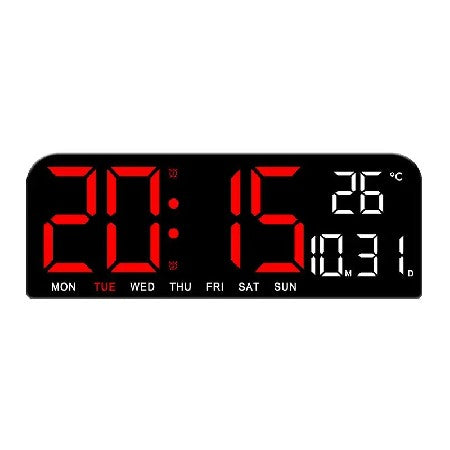 Ceas Digital AT PERFORMANCE®, de Masa si de Perete cu Lumina Led, Calendar, Cronometru, Temperatura, Alarma, Termometru, Functie Snooze, Luminozitate Adjustabila, 24x9cm.