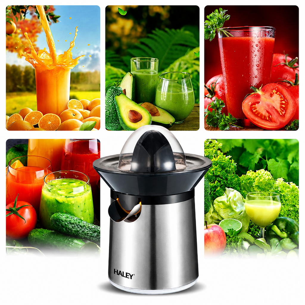 Storcător de citrice electric HALEY HY-2958, 300 W, recipient 300 ml, finisaj inox, negru