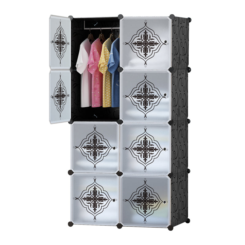 Dulap modular pentru copii AT Performance, 8 rafturi, 148x75x37 cm, uși transparente, negru