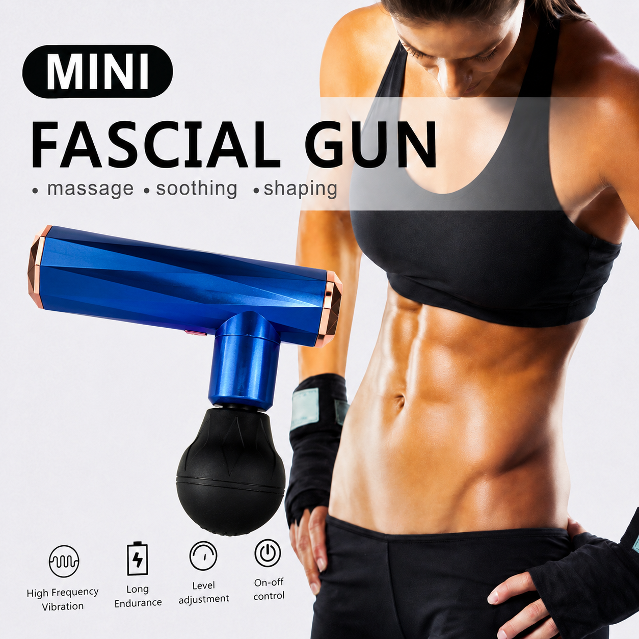 Aparat de masaj muscular AT Performance Mini Fascial Gun, 4000 RPM, baterie 1200 mAh, intensitate reglabilă
