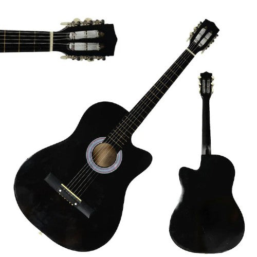 Chitară acustică Tusy Store, 38 inch, lemn de tei, 6 corzi din nailon, lungime 98 cm, negru lucios