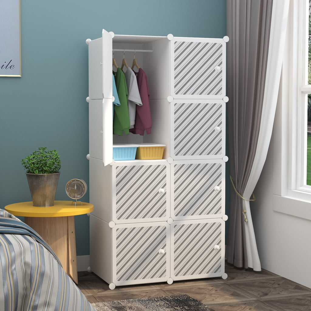 Dulap modular pentru copii AT Performance, 8 rafturi, 76x37x147 cm, plastic, alb cu negru