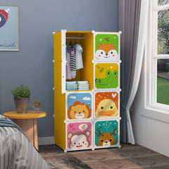 Dulap modular pentru copii, portocaliu, AT PERFORMANCE®, 8 rafturi, durabil, 76x37x147  cm, animalute